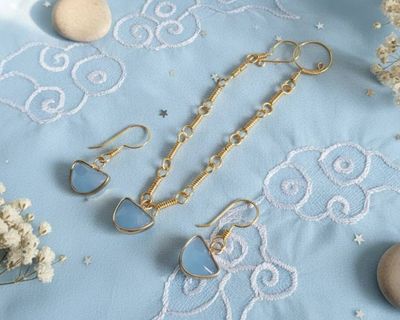 Alternate image for Blue Chalcedony Gold-Colored Sterling Silver Jewelry Set