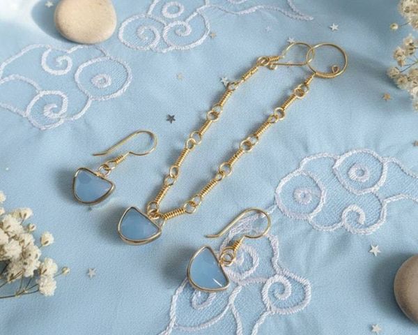 Alternate image for Blue Chalcedony Gold-Colored Sterling Silver Jewelry Set