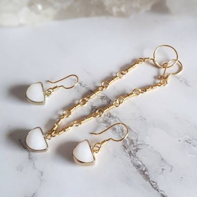 Alternate image for Milk Quartz Gold-Colored Sterling Silver Jewelry Set