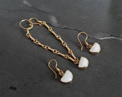 Alternate image for Milk Quartz Gold-Colored Sterling Silver Jewelry Set