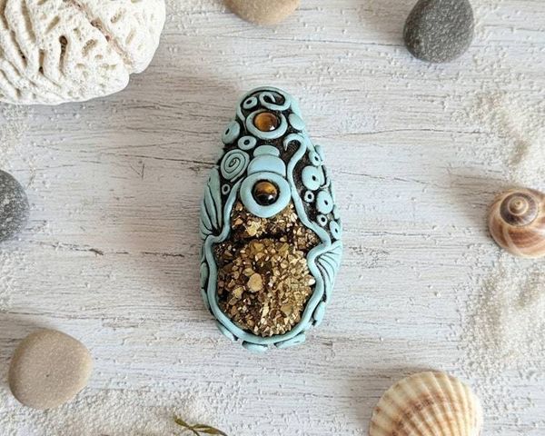 Alternate image for Titanium Druzy Quartz and Tigers Eye Pisces Zodiac Pendant