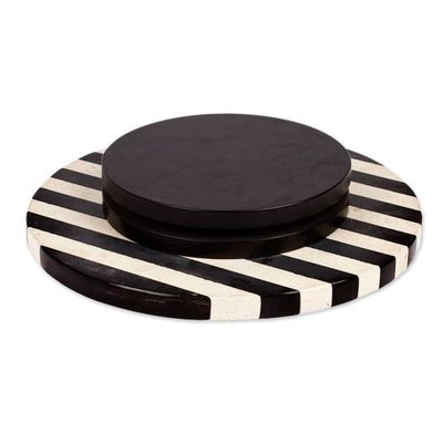 Alternate image for Striped Modern Black and White Marble Rotating Centerpiece Cosmopolitan Banquet
