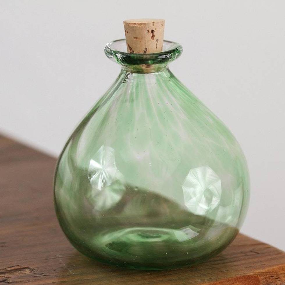 Handblown Recycled Glass Jar from Mexico 'Verdant Potion'