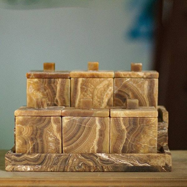 Alternate image for Handmade 13 Piece Onyx Spice Jar Set with Stand Spicy Life