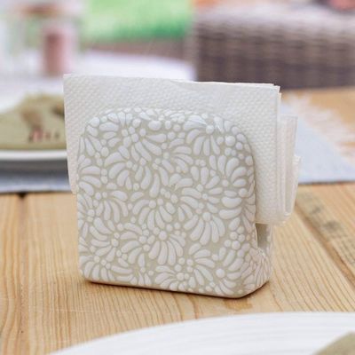 Alternate image for Handcrafted Floral Beige and Ivory Ceramic Napkin Holder Paradisiac Spring