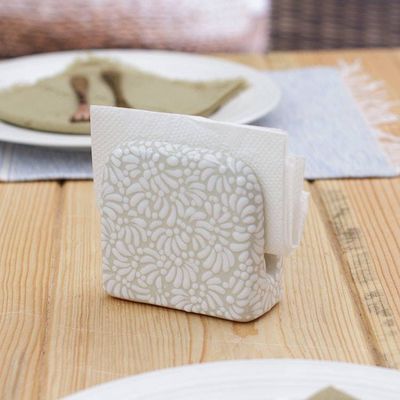 Alternate image for Handcrafted Floral Beige and Ivory Ceramic Napkin Holder Paradisiac Spring