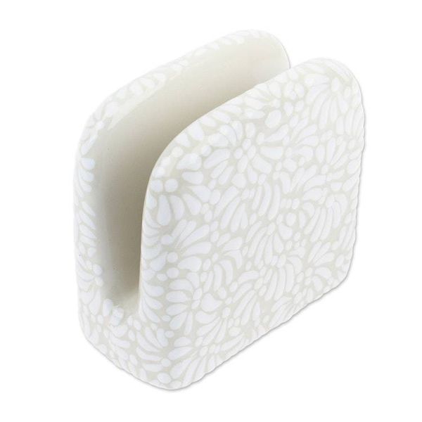 Alternate image for Handcrafted Floral Beige and Ivory Ceramic Napkin Holder Paradisiac Spring