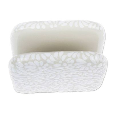 Alternate image for Handcrafted Floral Beige and Ivory Ceramic Napkin Holder Paradisiac Spring