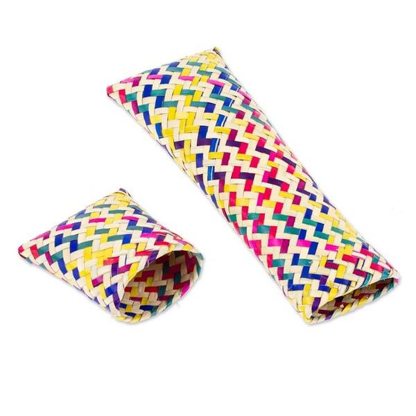 Alternate image for Multicolored Hand-Woven Palm Fiber Utensil Holder with Lid Color Burst