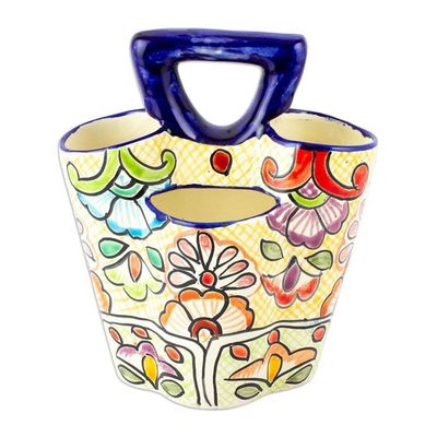 Alternate image for Multicolored Three-Sectioned Silverware Holder from Mexico Yellow Colonial Cutlery