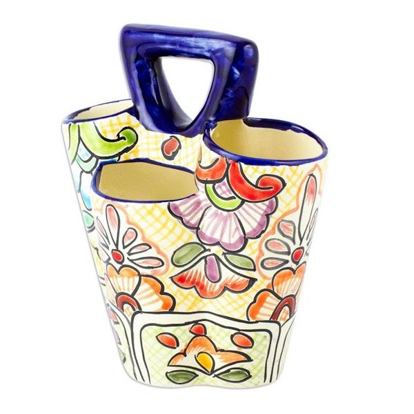Alternate image for Multicolored Three-Sectioned Silverware Holder from Mexico Yellow Colonial Cutlery