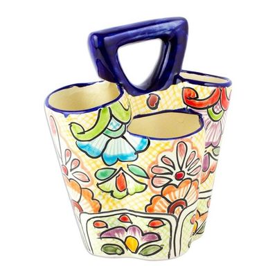 Alternate image for Multicolored Three-Sectioned Silverware Holder from Mexico Yellow Colonial Cutlery
