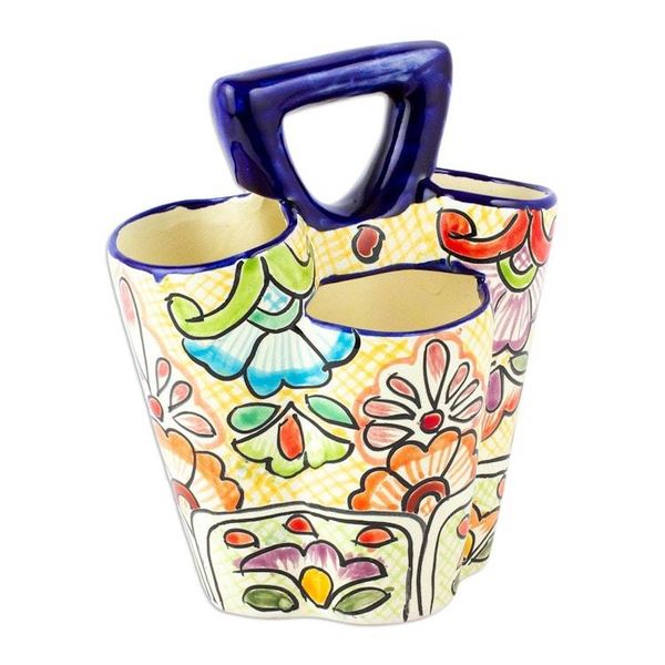 Alternate image for Multicolored Three-Sectioned Silverware Holder from Mexico Yellow Colonial Cutlery
