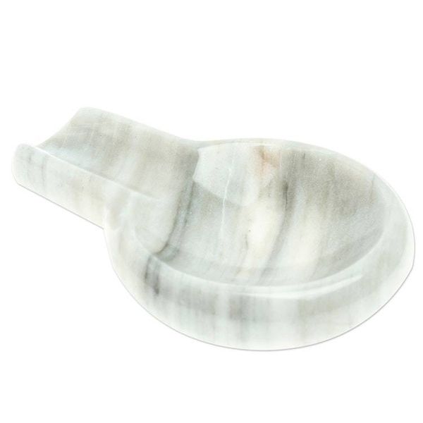Alternate image for Pale Grey Marble Spoon Rest Crafted in Mexico Convenient Marble