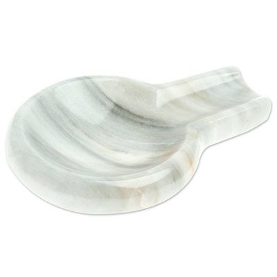 Alternate image for Pale Grey Marble Spoon Rest Crafted in Mexico Convenient Marble