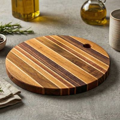 Alternate image for Round Striped Hand-Carved Wood Cutting and Charcuterie Board Savory Moments