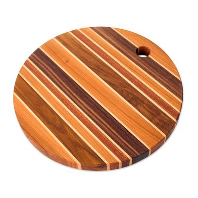 Alternate image for Round Striped Hand-Carved Wood Cutting and Charcuterie Board Savory Moments