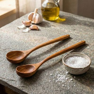 Alternate image for 2 Wood Serving and Cooking Spoons Handmade in Thailand Kitchen Delights