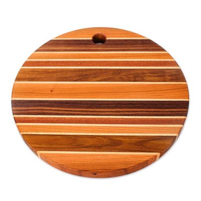 Alternate image for Round Striped Hand-Carved Wood Cutting and Charcuterie Board Savory Moments