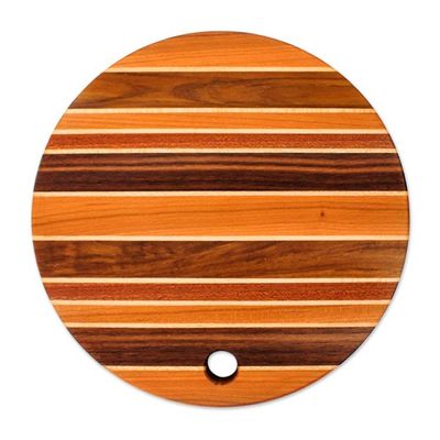 Alternate image for Round Striped Hand-Carved Wood Cutting and Charcuterie Board Savory Moments