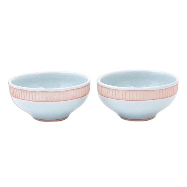 Alternate image for Aqua Celadon Ceramic Bowls Pair Warm Springs