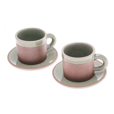 Alternate image for Celadon Un-Glazed Ceramic Demitasse Cup Saucer 4-Piece Set Espresso