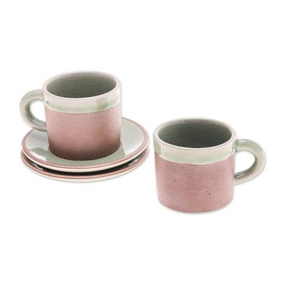 Alternate image for Celadon Un-Glazed Ceramic Demitasse Cup Saucer 4-Piece Set Espresso