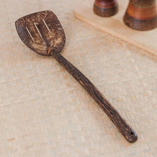 Alternate image for Handmade Coconut Shell and Wood Slotted Spatula with Lines Cooking Lines