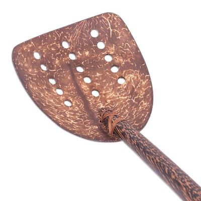 Alternate image for Handcrafted Coconut Shell and Wood Slotted Spatula with Dots Cooking Dots