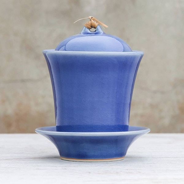 Alternate image for Handcrafted Blue Ceramic Soup Cup Set with Lid and Saucer Cup of Comfort in Blue