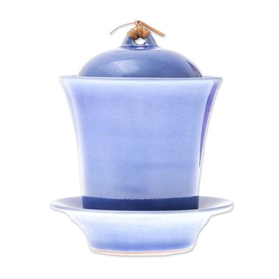 Alternate image for Handcrafted Blue Ceramic Soup Cup Set with Lid and Saucer Cup of Comfort in Blue