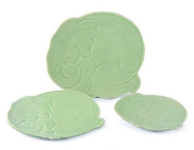 Alternate image for Handmade Celadon Ceramic Plates Set of 3 Green Elephants