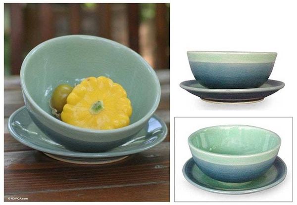 Alternate image for Celadon ceramic bowl and plate Marine