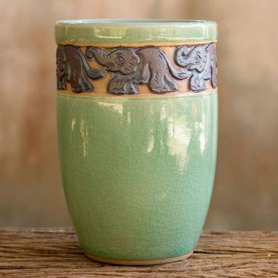 Alternate image for Celadon Ceramic Elephant Handleless Teacup from Thailand Elephant Parade