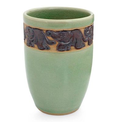 Alternate image for Celadon Ceramic Elephant Handleless Teacup from Thailand Elephant Parade