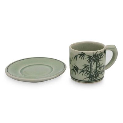 Alternate image for Celadon Espresso Cup and Saucer from Thailand Jade Bamboo