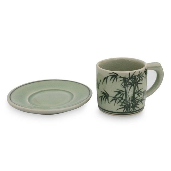 Alternate image for Celadon Espresso Cup and Saucer from Thailand Jade Bamboo