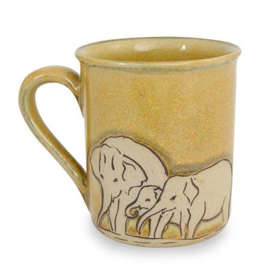Alternate image for Yellow Elephant Theme Celadon Ceramic Mug Yellow Elephant Family