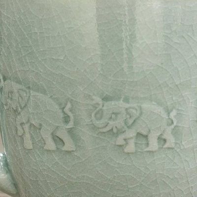 Alternate image for Light Blue Elephant Theme Celadon Ceramic Mug Blue Elephant Walk