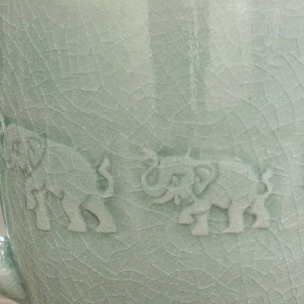 Alternate image for Light Blue Elephant Theme Celadon Ceramic Mug Blue Elephant Walk