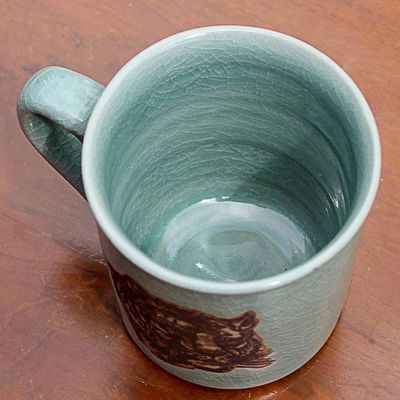 Alternate image for Hand Painted Celadon Ceramic Tiger Mug from Thailand Tigers Taste