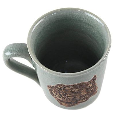 Alternate image for Hand Painted Celadon Ceramic Tiger Mug from Thailand Tigers Taste