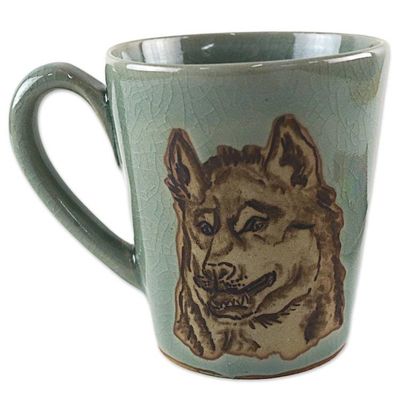 Alternate image for Hand Made Green Celadon Ceramic Painted Thai Wolf Mug Lupine Libation