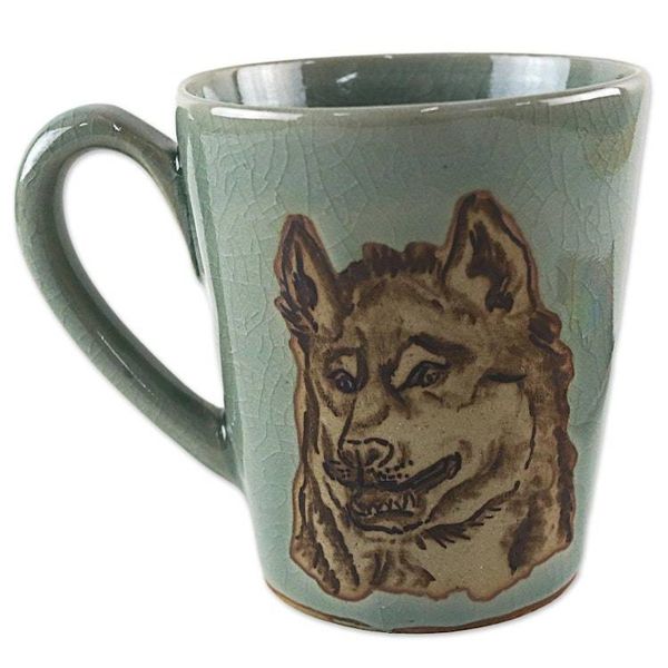 Alternate image for Hand Made Green Celadon Ceramic Painted Thai Wolf Mug Lupine Libation