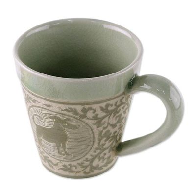 Alternate image for Celadon Glazed Ceramic Mug with Dog from Thailand Thai Zodiac Dog