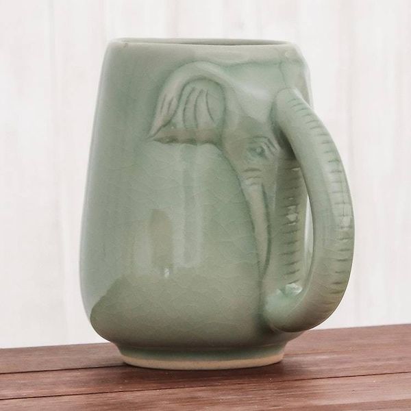 Alternate image for Ceramic Celadon Elephant Mug in Green from Thailand Morning Elephant in Green