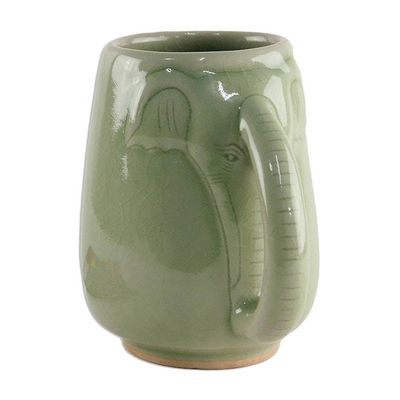 Alternate image for Ceramic Celadon Elephant Mug in Green from Thailand Morning Elephant in Green