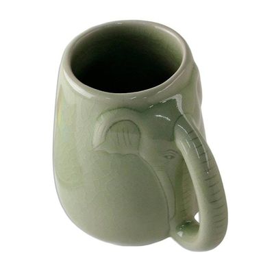 Alternate image for Ceramic Celadon Elephant Mug in Green from Thailand Morning Elephant in Green