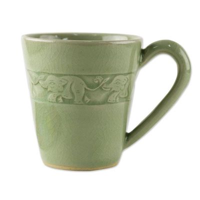 Alternate image for Hand Crafted Celadon Ceramic Elephant Mug from Thailand Elephant Babies