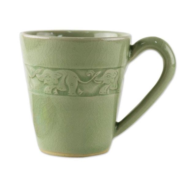 Alternate image for Hand Crafted Celadon Ceramic Elephant Mug from Thailand Elephant Babies